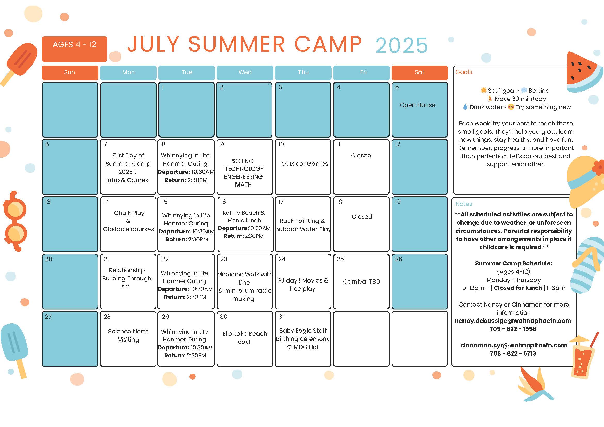Summer Camp Calendars July August 2025 3
