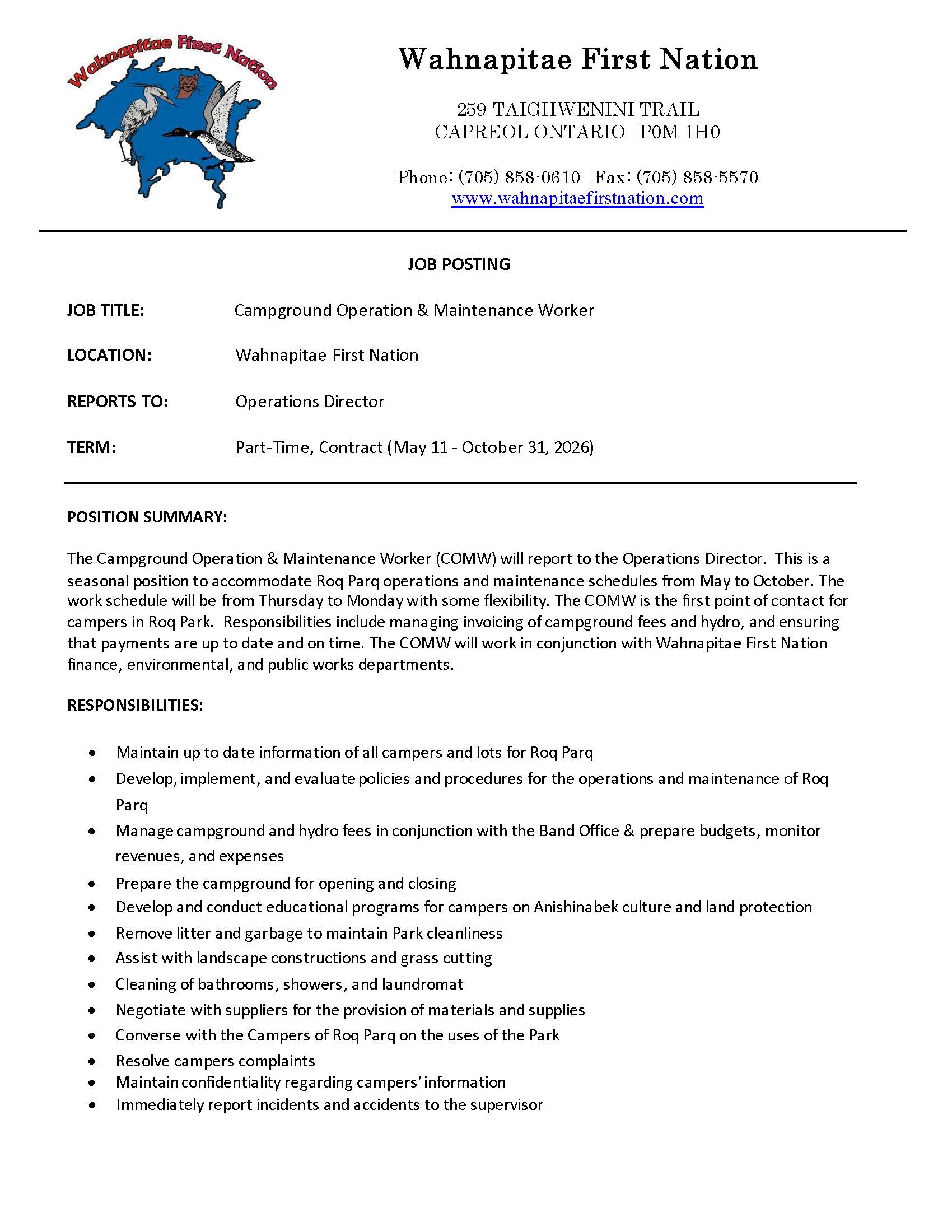 Campground Operation Maintenance Worker Page 1