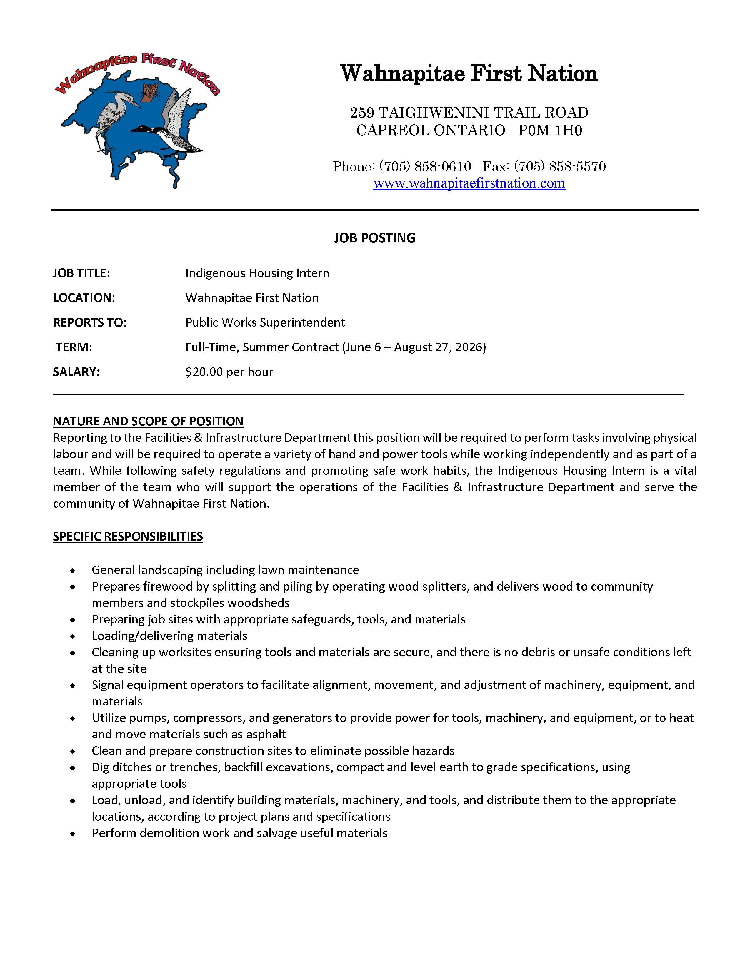 Indigenous Housing Intern Job Ad Page 1