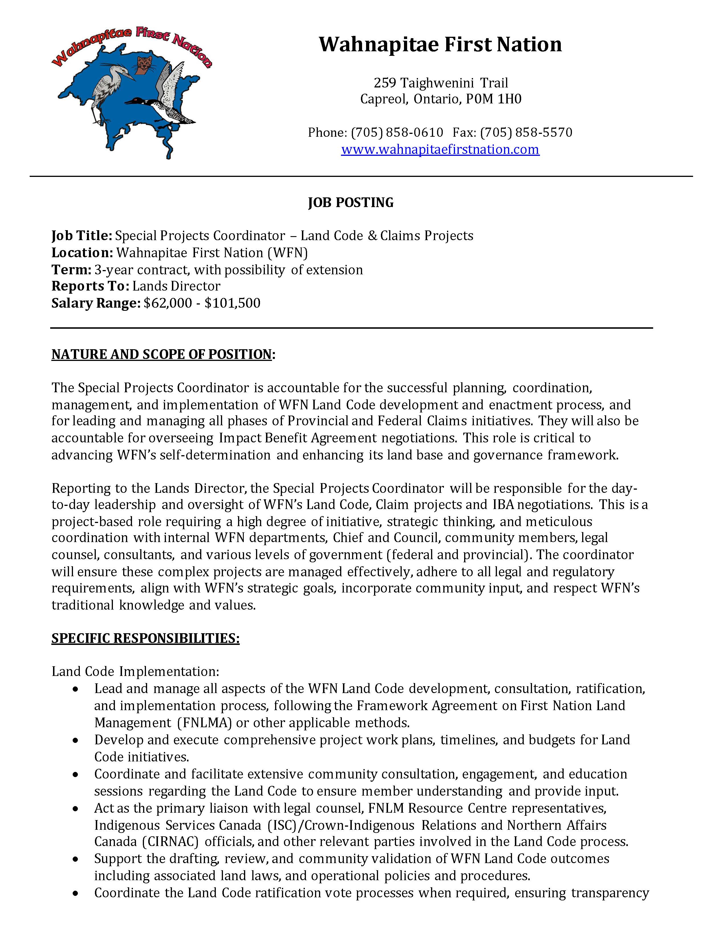 Special Projects Coordinator Page 1